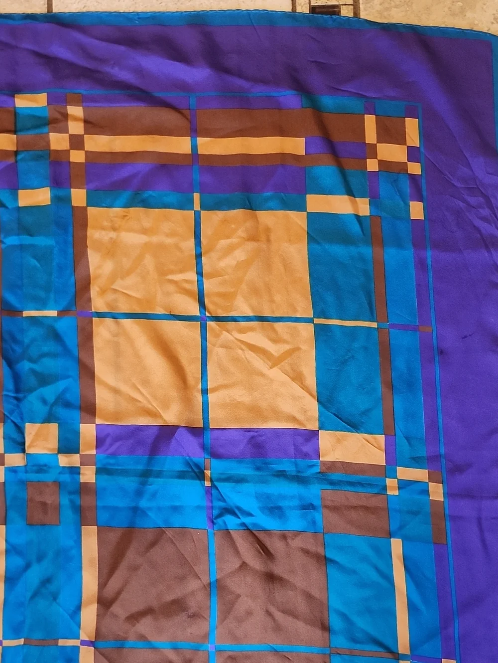 Vtg Made In Italy Blue, Purple & Gold Geometric Silk Scarf 30 X 30